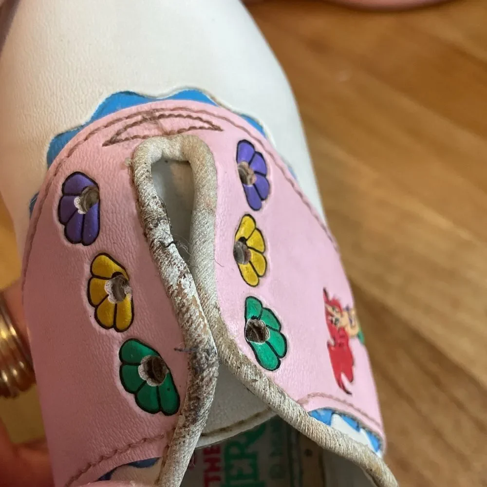 Disney Little Mermaid Children's Vintage Pink & White Oxford Flat Loafer Size 5